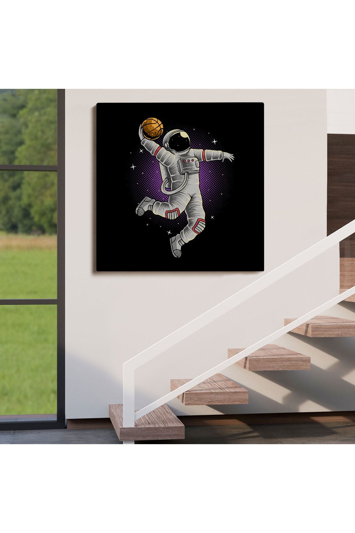 Ay'da Basketbol Oynayan Astronot Kanvas Tablo-5068