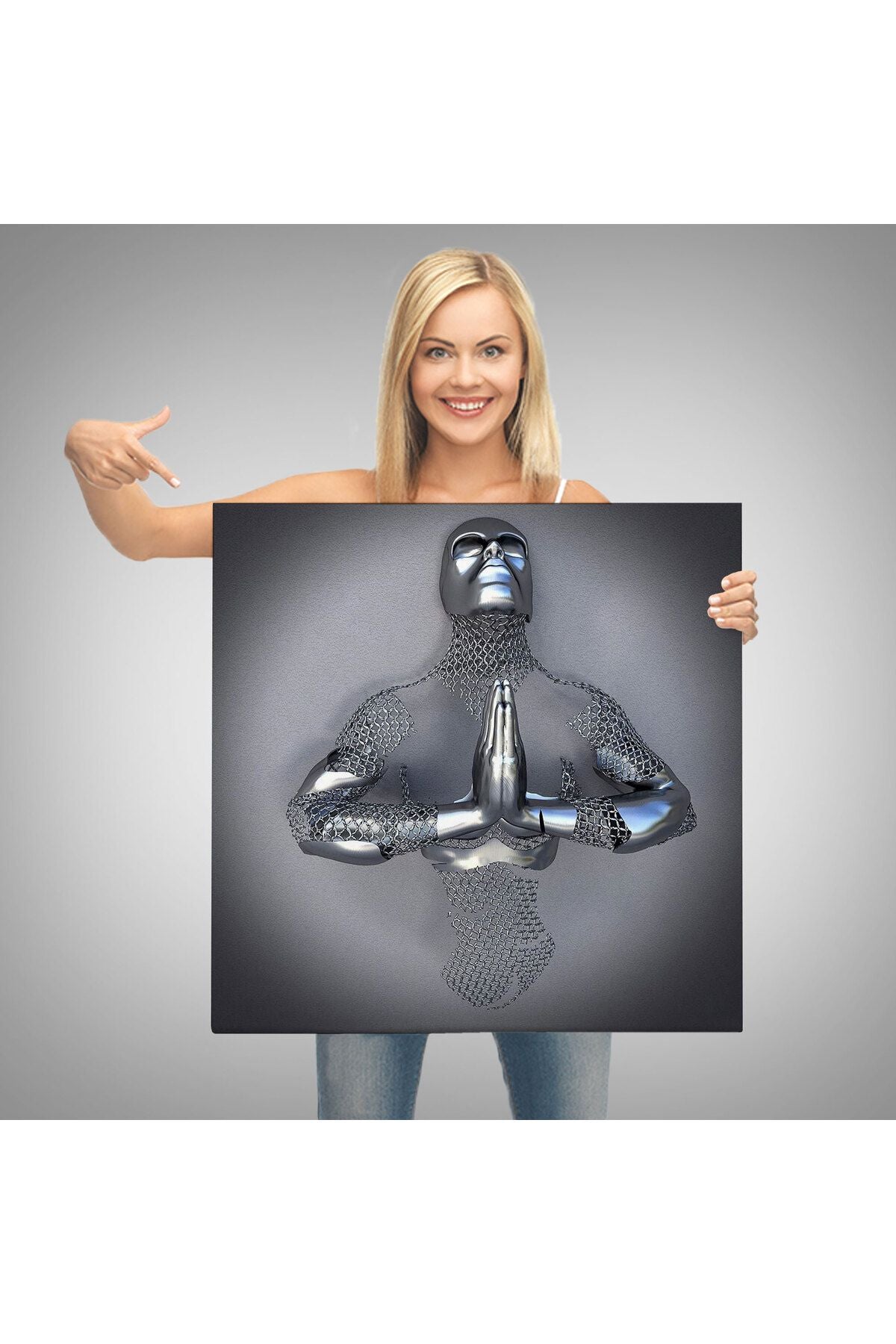 Aşk Sanatı, 3D Gri ve Gümüş Metalik Efektli Kanvas Tablo-5360