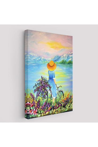 Göl Kenarındaki Bisikletli Kız Dekoratif Duvar Tablosu-6135