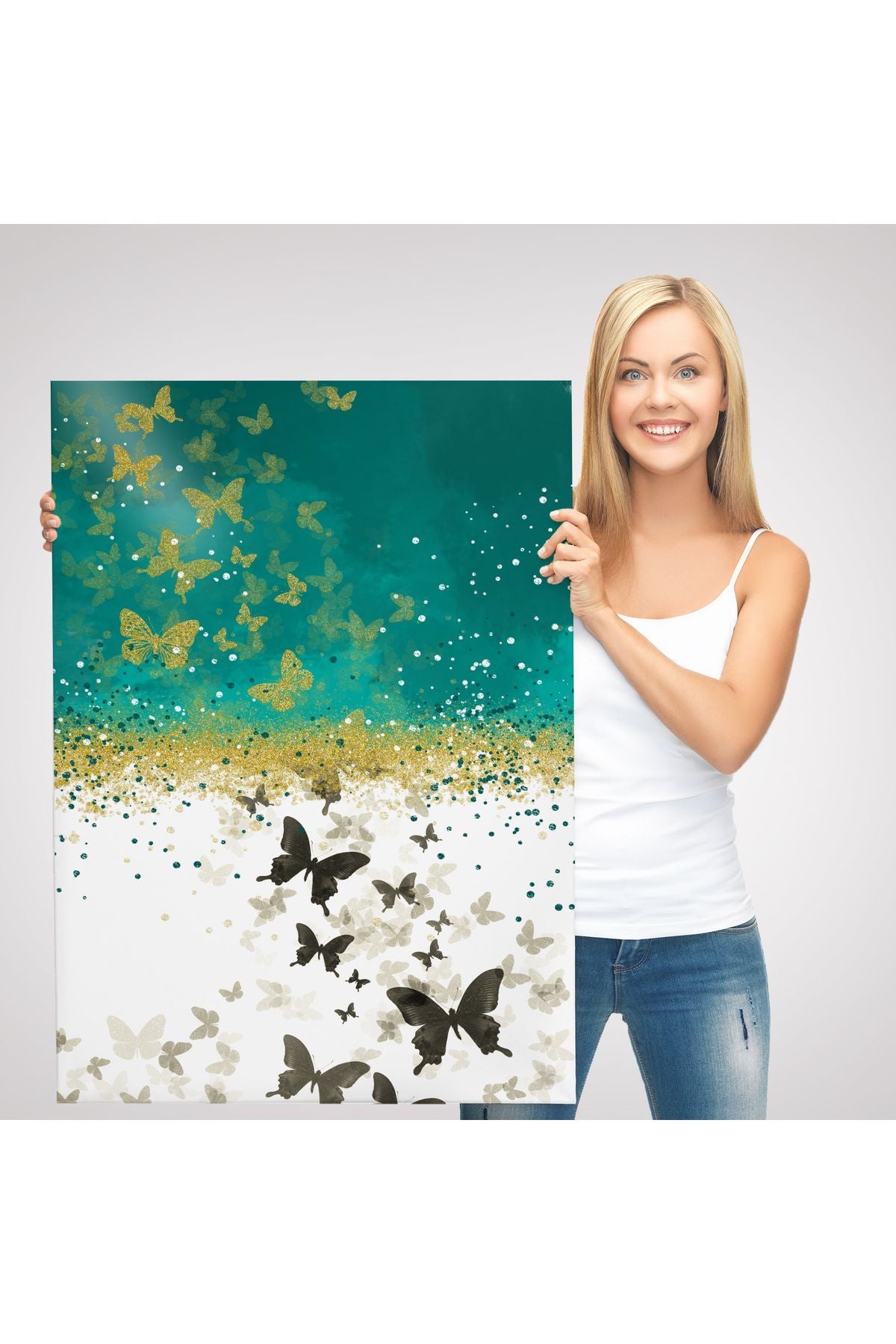 Altın ve Siyah Kelebekler Duvar Tablosu-6009
