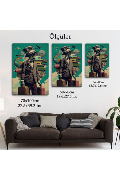 Takım Elbiseli Seyahat Eden Adam Vintage Kanvas Tablo-6323