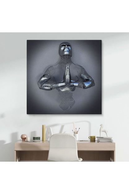 Aşk Sanatı, 3D Gri ve Gümüş Metalik Efektli Kanvas Tablo-5360