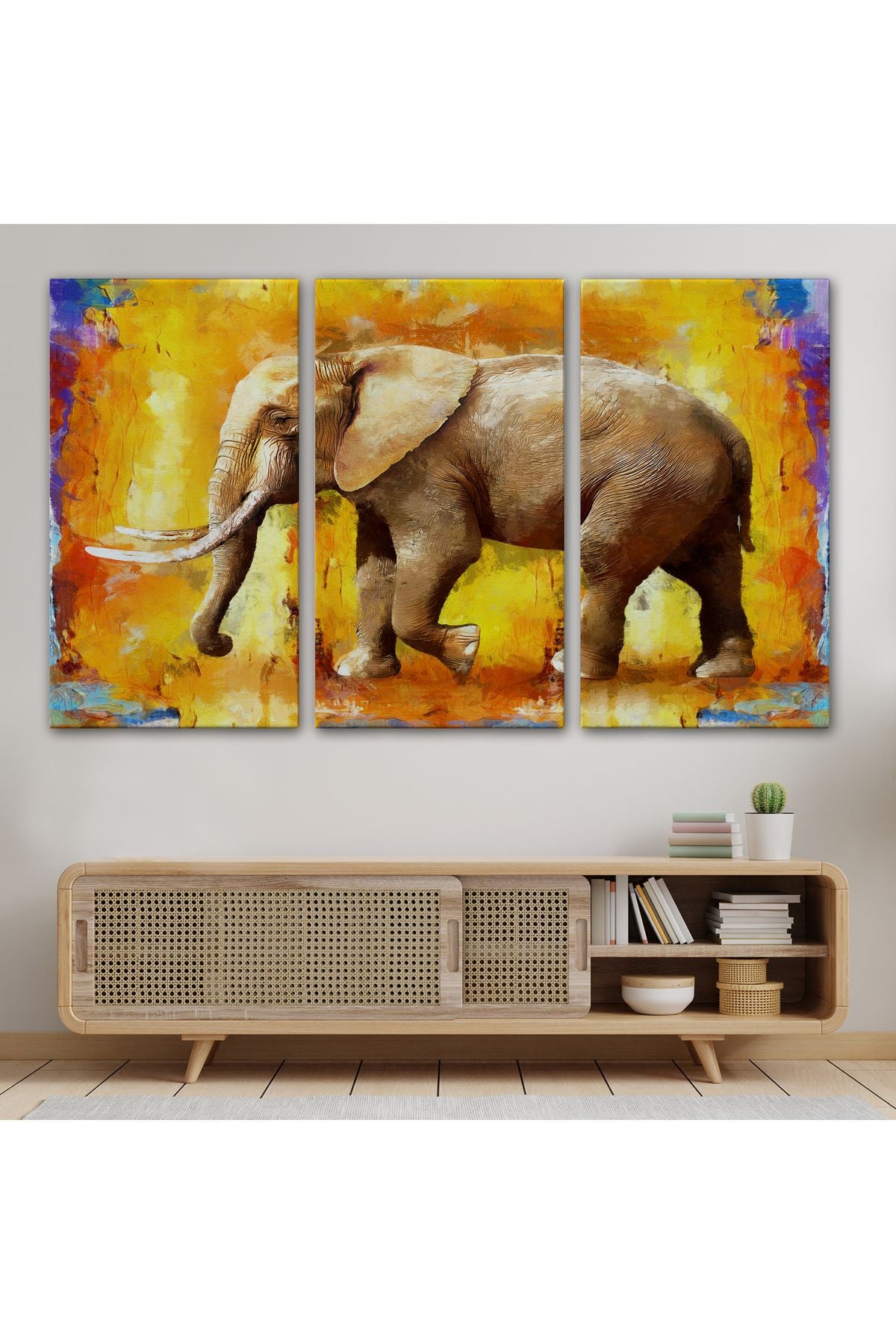 Modern Sanat Tarzı Yürüyen Fil Yağlıboya Görünüm Kanvas Duvar Tablosu-3688