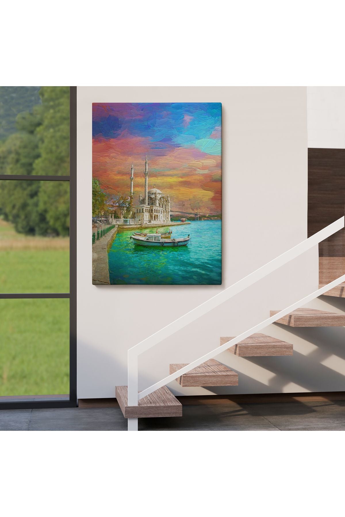 Ortaköy Cami Ve Boğaz Köprüsü Yağlıboya Görünüm Kanvas Duvar Tablosu-5946