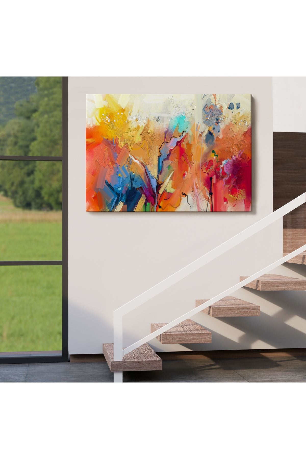 Fırça Darbeli Soyut Yağlıboya Görünüm Dekoratif Kanvas Duvar Tablosu-3582