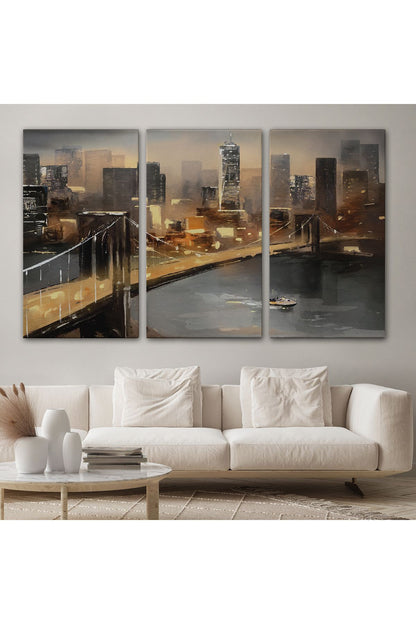 New York Nehir ve Köprü Manzarası Duvar Tablosu-3733