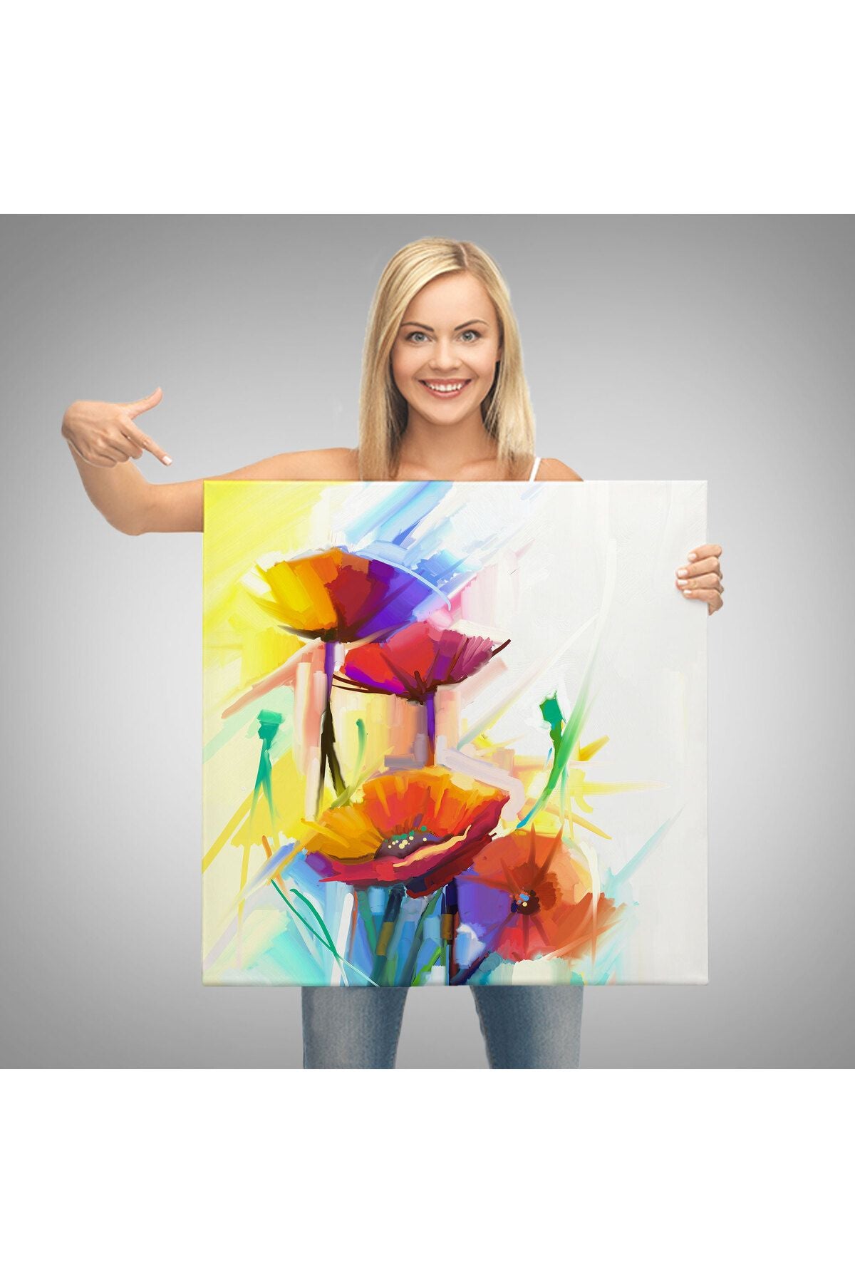 Soyut Çiçekler Yağlıboya Görünüm Dekoratif Kanvas Duvar Tablosu-5828