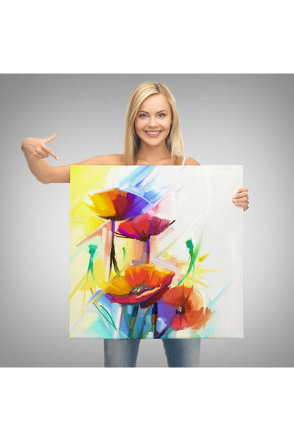 Soyut Çiçekler Yağlıboya Görünüm Dekoratif Kanvas Duvar Tablosu-5828