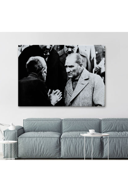 Atatürk Portre Tablosu Mustafa Kemal Atatürk Dikdörtgen Dekoratif Kanvas Tablo-fv-147