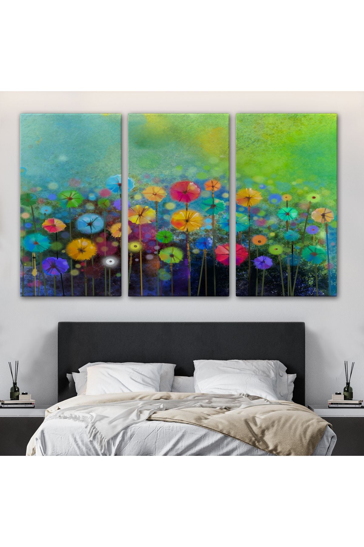 Soyut Çiçekler Suluboya Görünüm Dekoratif Kanvas Duvar Tablosu-3467