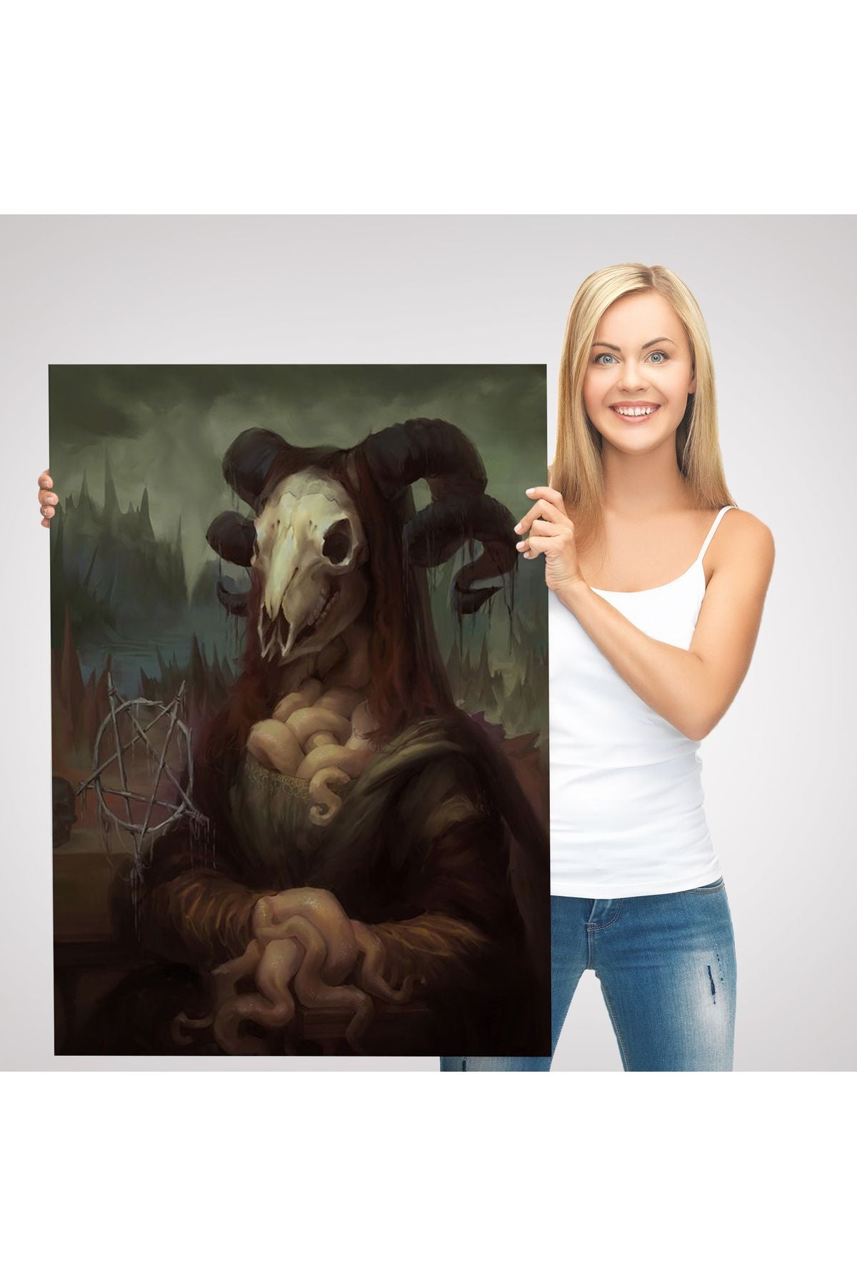 Mona Liza Duruşlu Canavar Duvar Tablosu-6246