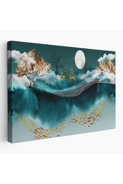 emn seri001 Ormanda Koşan Geyiklerin Dijital Sanatı Kanvas Tablo-5040