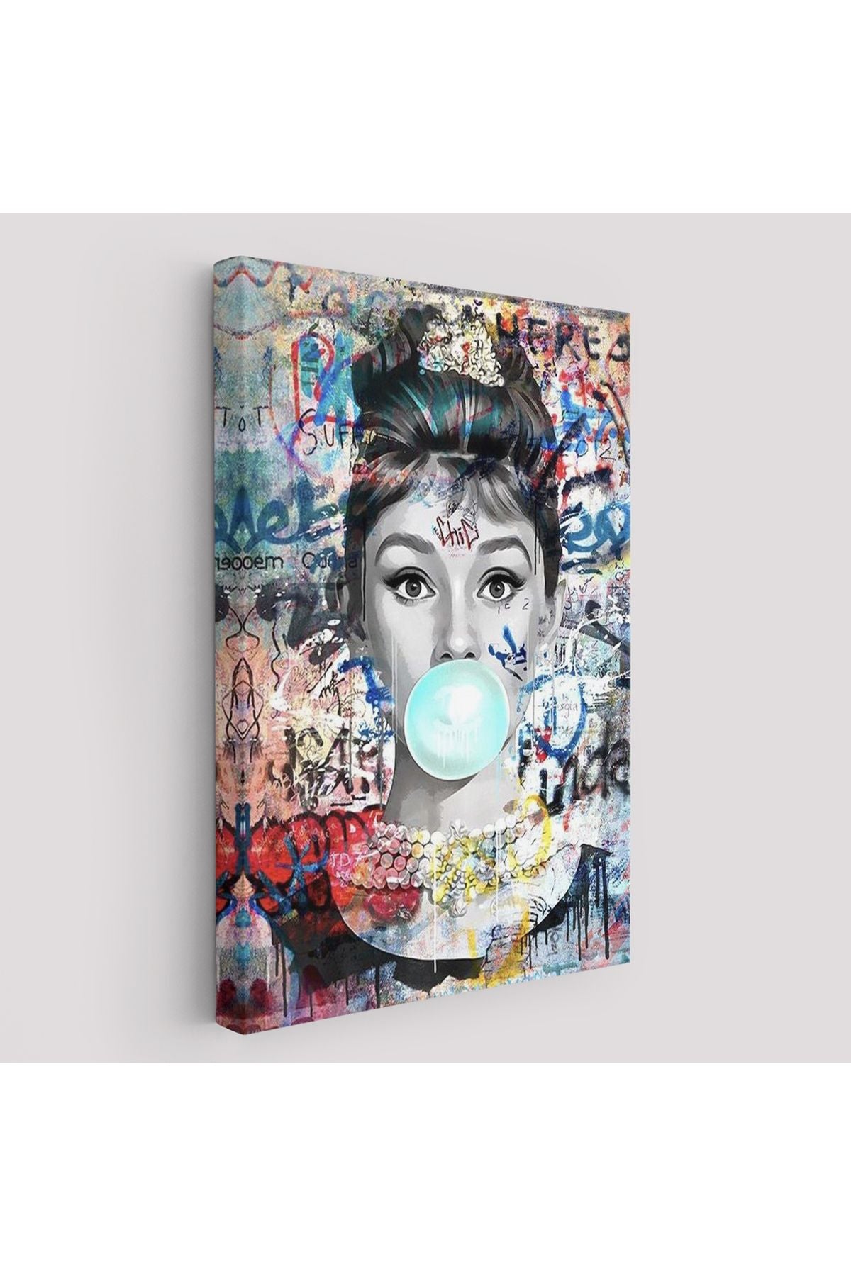 Audrey Hepburn Banksy Style Duvar Sanatı Ciklet Posteri, Hepburn Kanvas Tablo-5319
