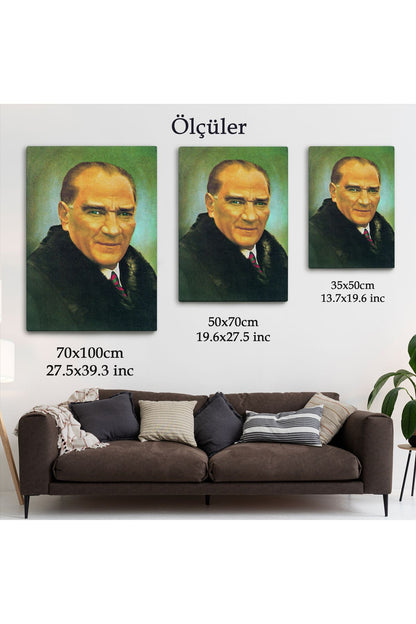 Atatürk Portre Tablosu Mustafa Kemal Atatürk Dikdörtgen Dekoratif Kanvas Tablo-CŞ-70