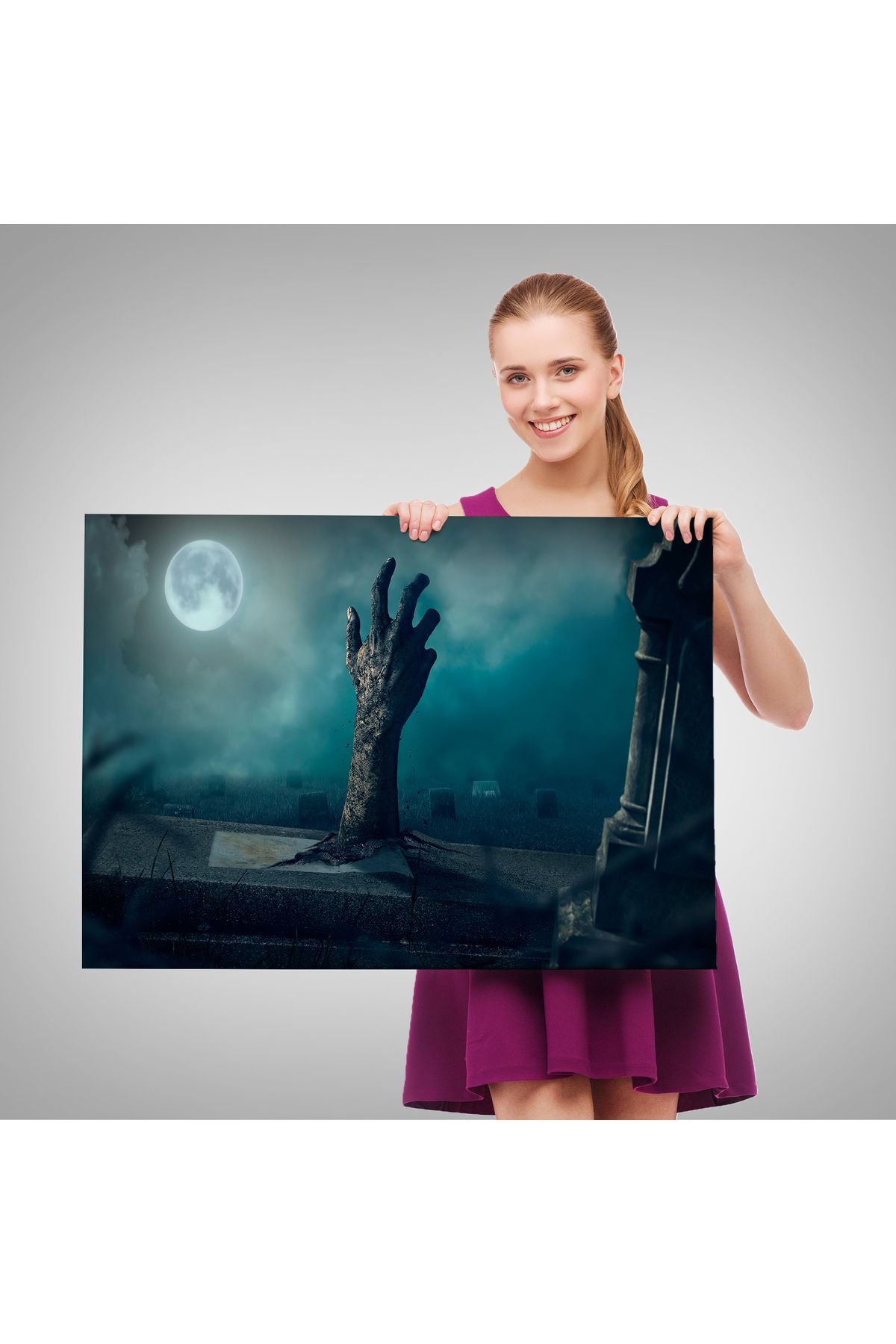 Mezarlık Dirilmiş El Cadılar Bayramı Mezardan Çıkan El Dekoratif Duvar Tablosu-5204