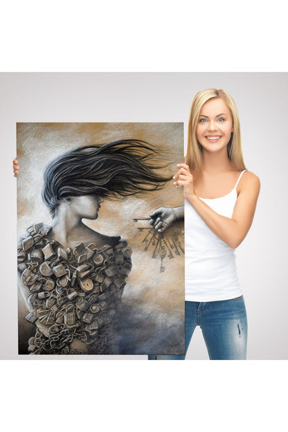 Özel Tasarım Kilitler İçindeki Kadın Duvar Tablosu-6067
