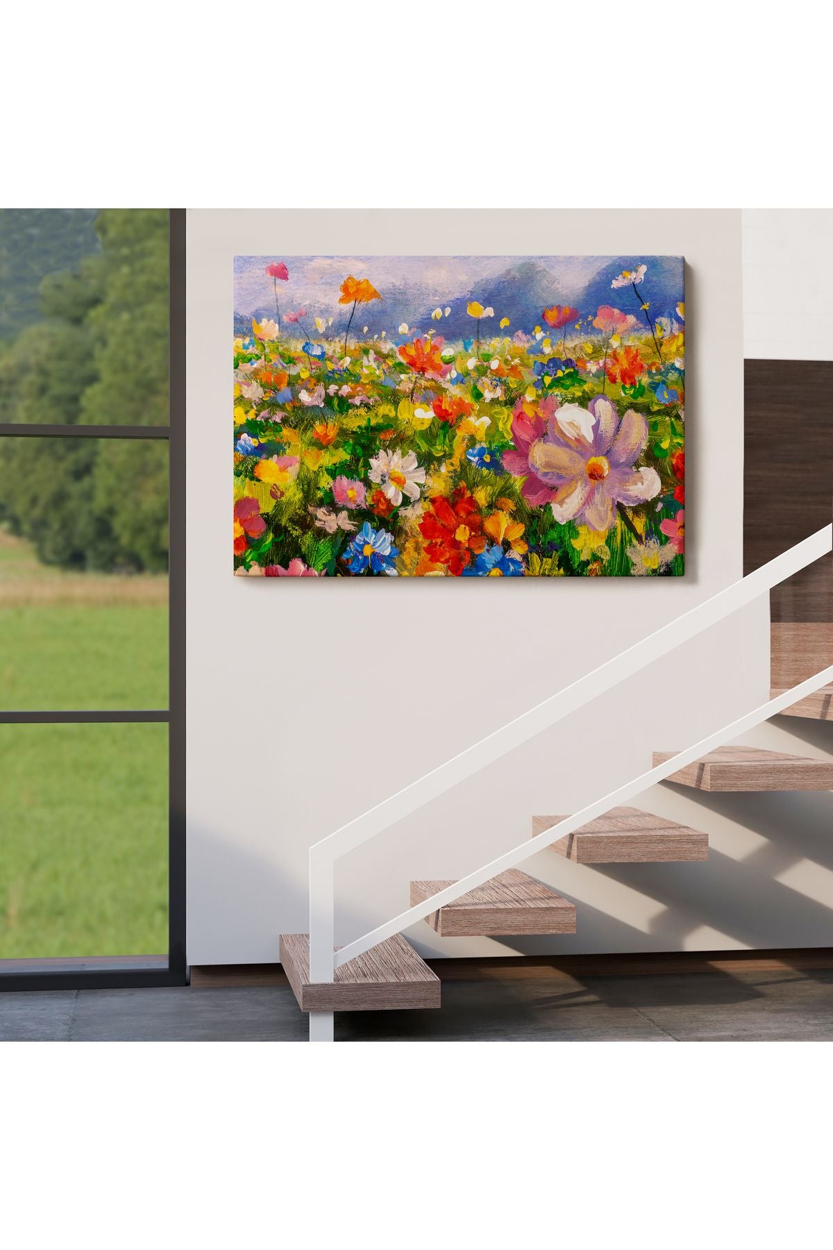 Kır Çiçekleri Yağlıboya Görünüm Dekoratif Kanvas Duvar Tablosu-3740