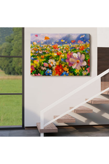 Kır Çiçekleri Yağlıboya Görünüm Dekoratif Kanvas Duvar Tablosu-3740
