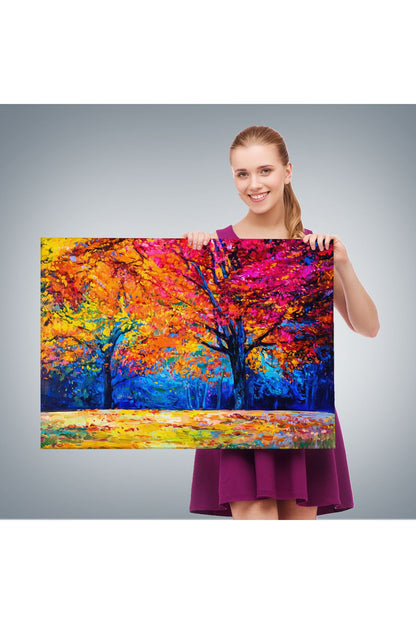 Sonbahar Ağaçları Yağlıboya Görünüm Dekoratif Kanvas Duvar Tablosu-3459