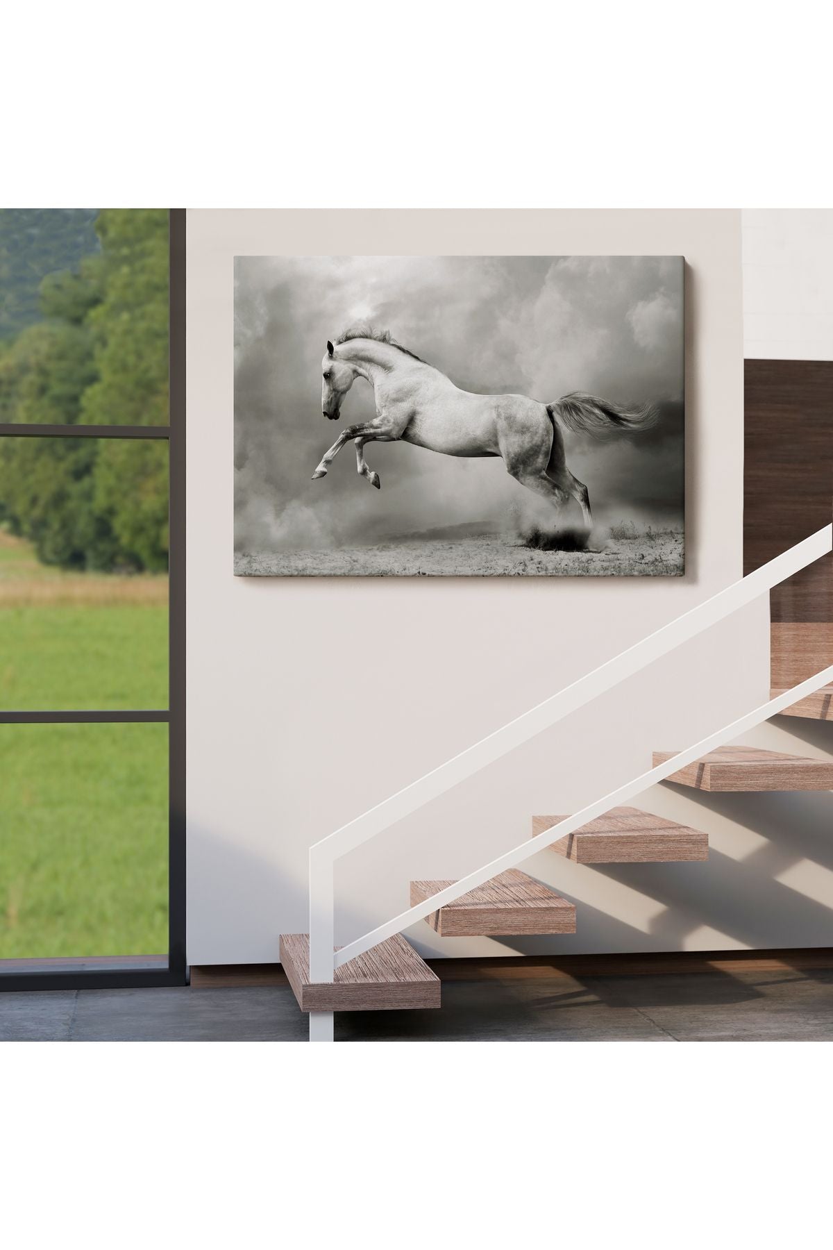 Özel Tasarım, Dekortif BaskıÇöldeki Beyaz At Tablosu-6598