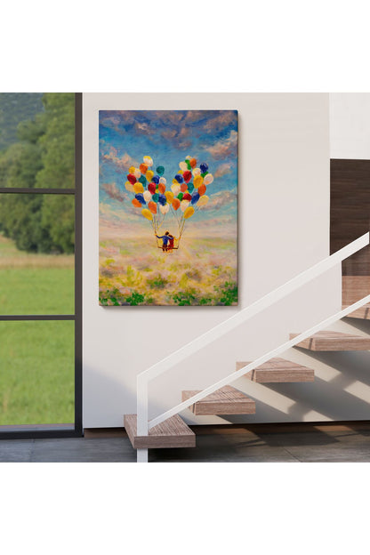 Bolanlar Ile Uçan Sevgililer Yağlıboya Görünüm Dekoratif Kanvas Duvar Tablosu-5944