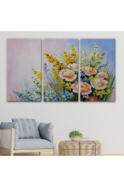 Soyut Yaz Çiçekleri Yağlıboya Görünüm Dekoratif Kanvas Duvar Tablosu-3496