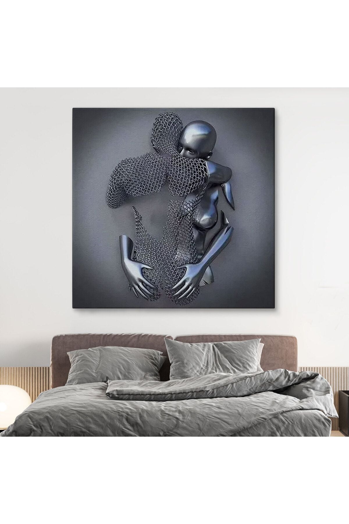 Kanvas Tablo Gri ve Gümüş Duvar Dekoru, Metalik Efektli Kanvas Tablo-5356