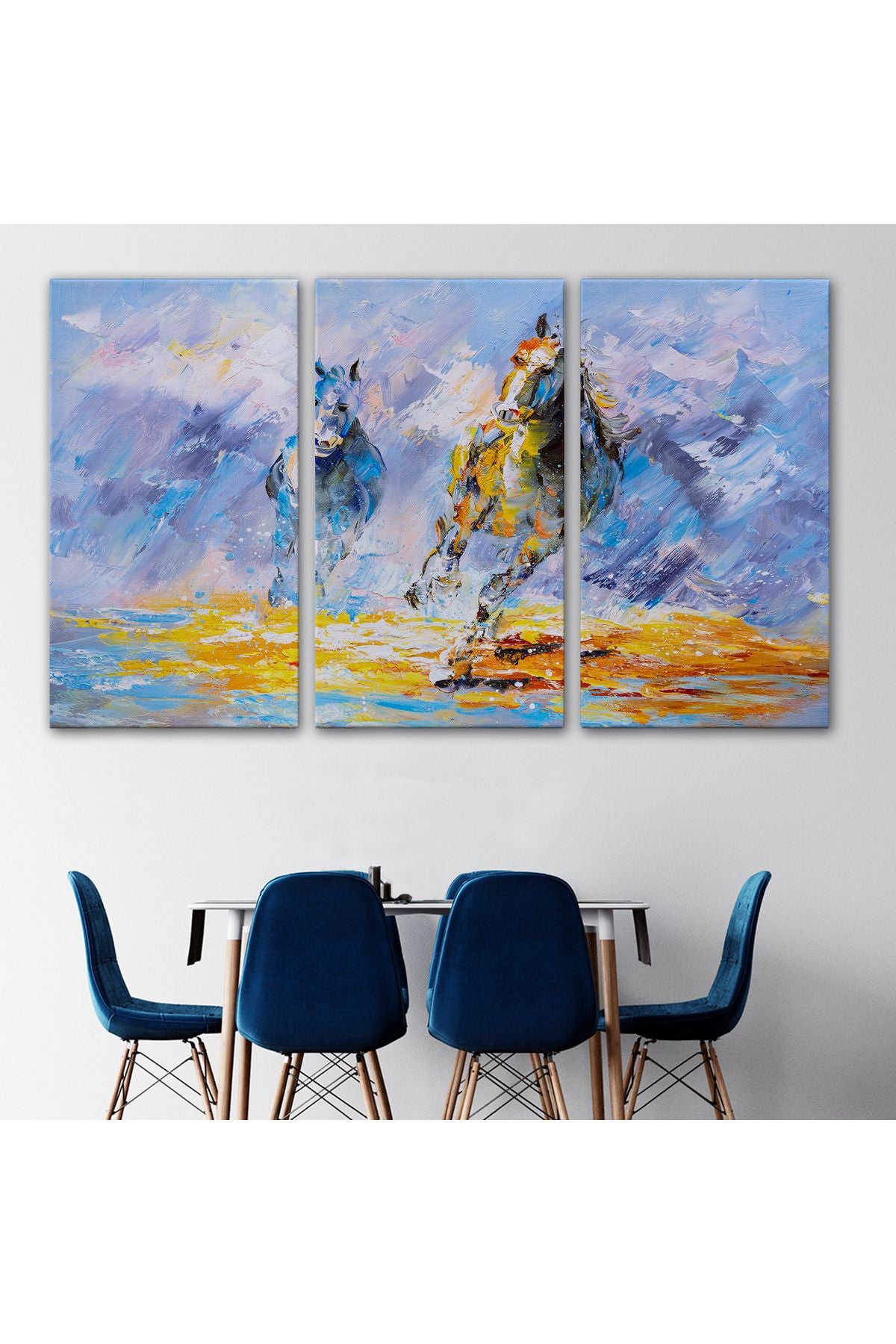 Koşan Atlar Yağlıboya Görünüm Dekoratif Kanvas Duvar Tablosu-3490