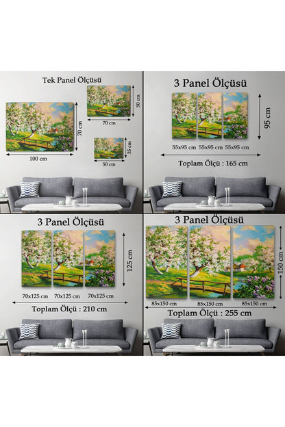 Köy içinden Akan Akarsu Bahar Manzarası Duvar Tablosu-1204