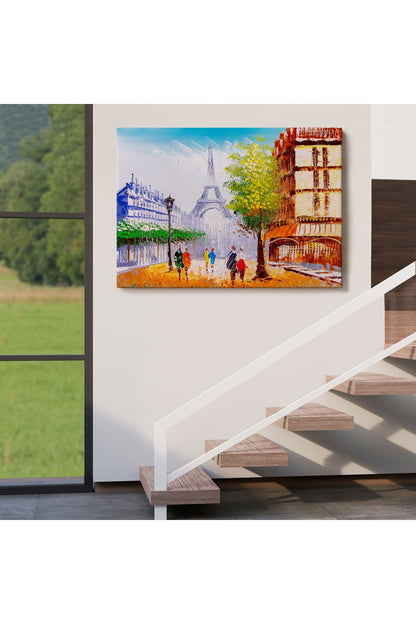 Eyfel Kulesi Manzaralı Yağlıboya Görünüm Dekoratif Kanvas Duvar Tablosu-3484