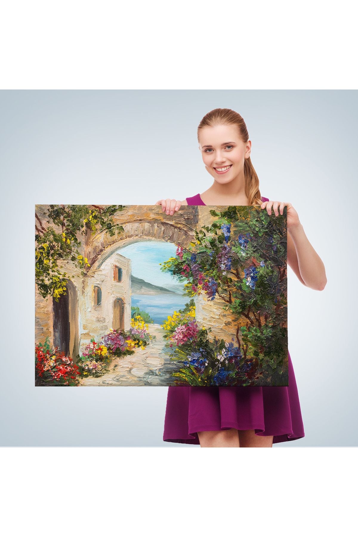 Yaz Manzarası Yağlıboya Görünüm Dekoratif Kanvas Duvar Tablosu-3476