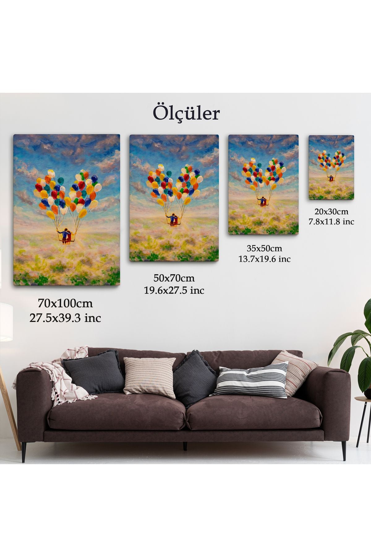 Bolanlar Ile Uçan Sevgililer Yağlıboya Görünüm Dekoratif Kanvas Duvar Tablosu-5944