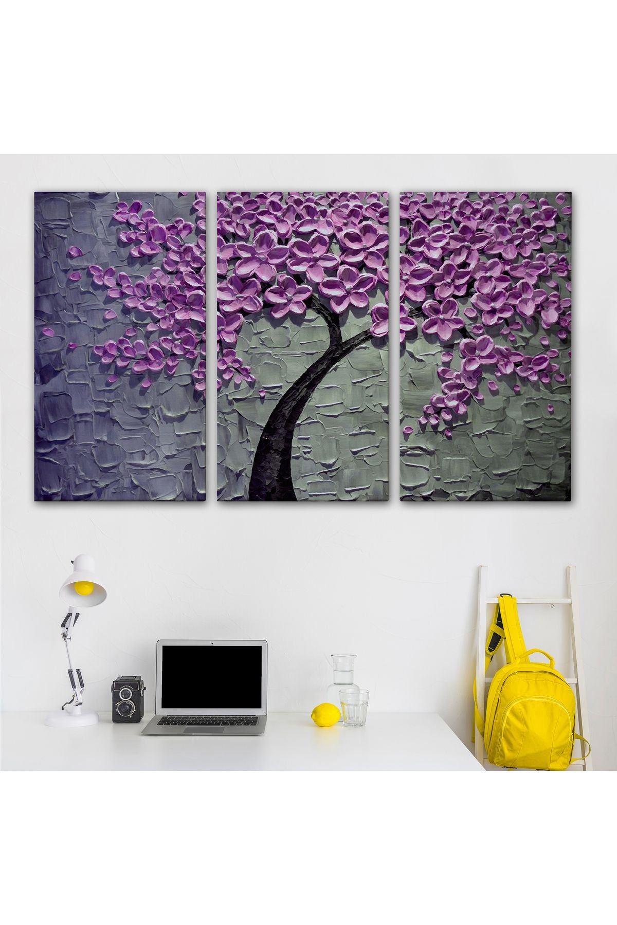 Pembe Çiçek Ağacı Yağlıboya Görünüm Dekoratif Kanvas Duvar Tablosu-3706