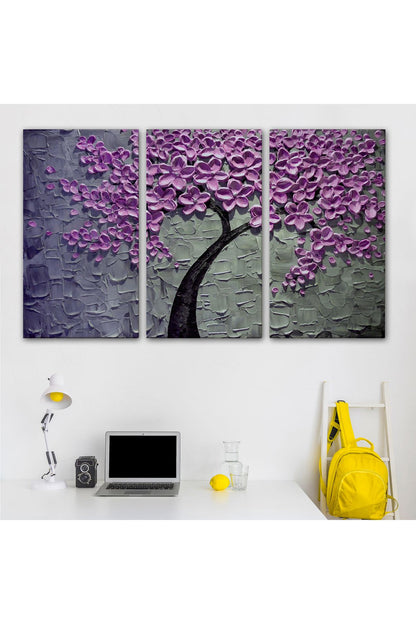 Pembe Çiçek Ağacı Yağlıboya Görünüm Dekoratif Kanvas Duvar Tablosu-3706