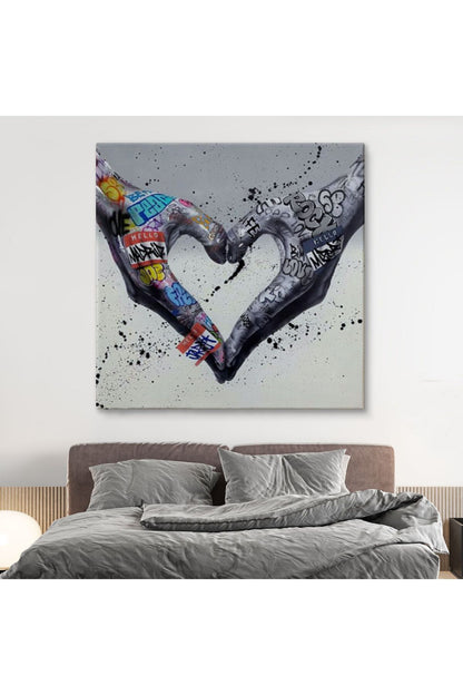 Graffiti Kalp Burcu Eller, Banksy Posteri, Kanvas Tablo, Pop Art-5343