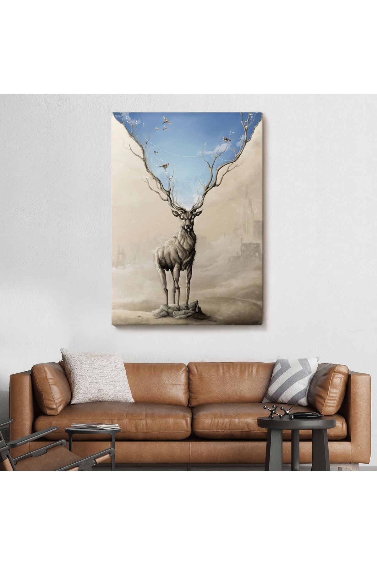 Daha Güzel Bir Doğa Hayal Eden Geyik Sürreal Duvar Tablosu-6017