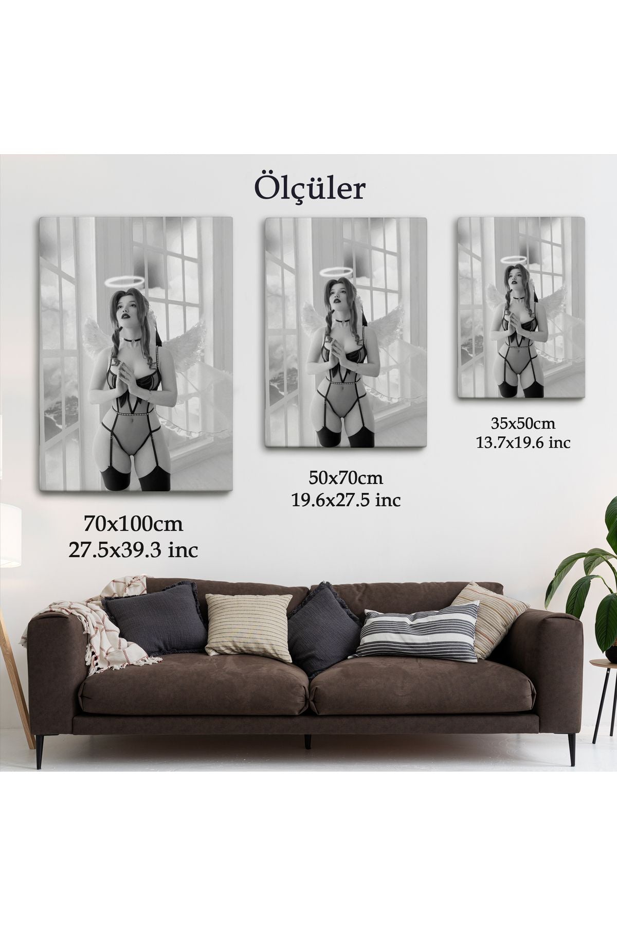 Siyah Beyaz Melek Kız Dekoratif Kanvas Tablo-5266B