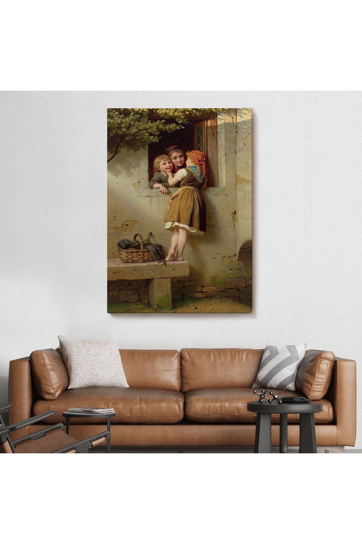 Pencerede Sohbet Eden Çocuklar Tablosu, Johann Georg Meyer von Bremen-6305