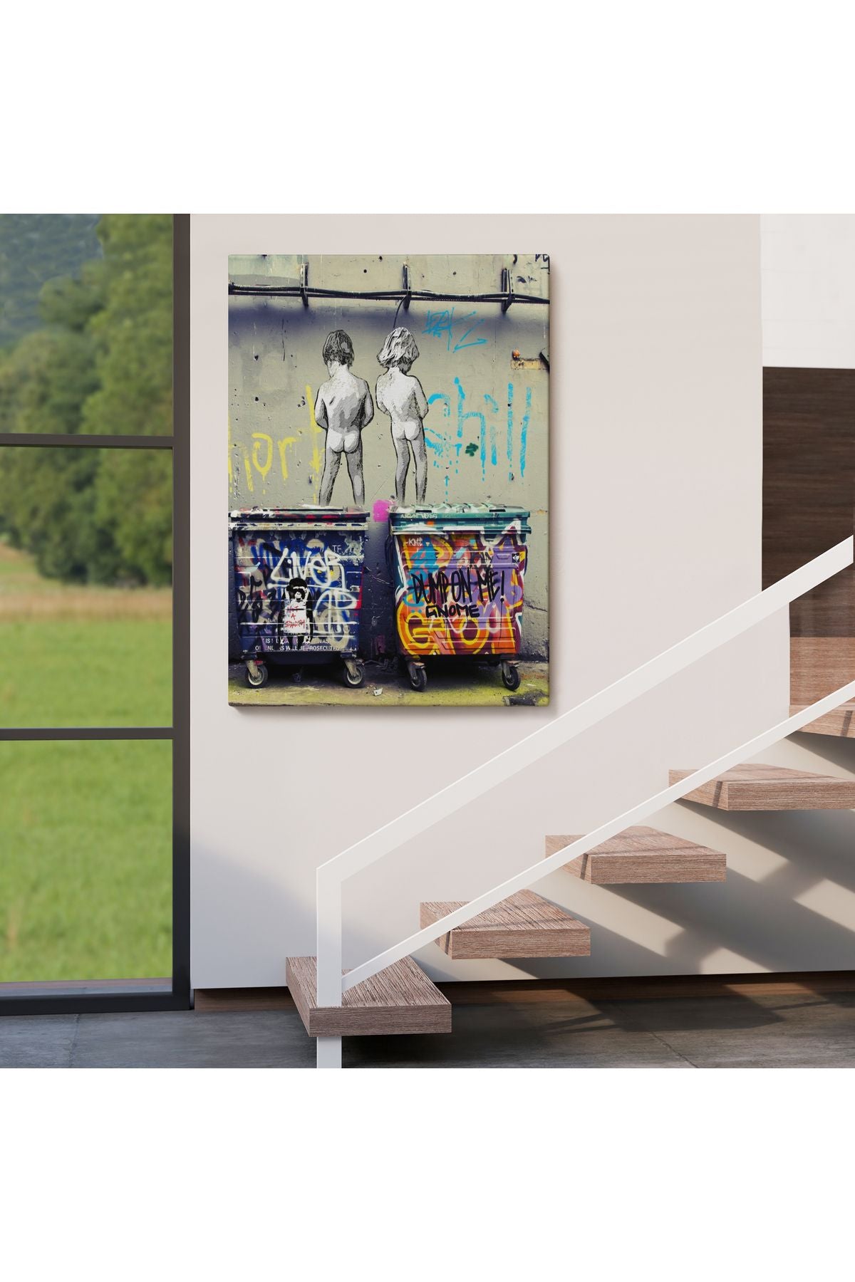 Bansky Çöp Kutusuna İşeyen Çocuklar Kanvas Tablosu / Hayat Kısa-5115