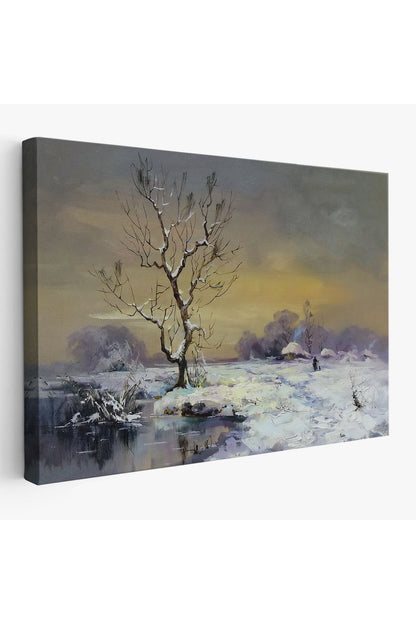 Karla Kaplı Köy Manzarası Duvar Tablosu-3661