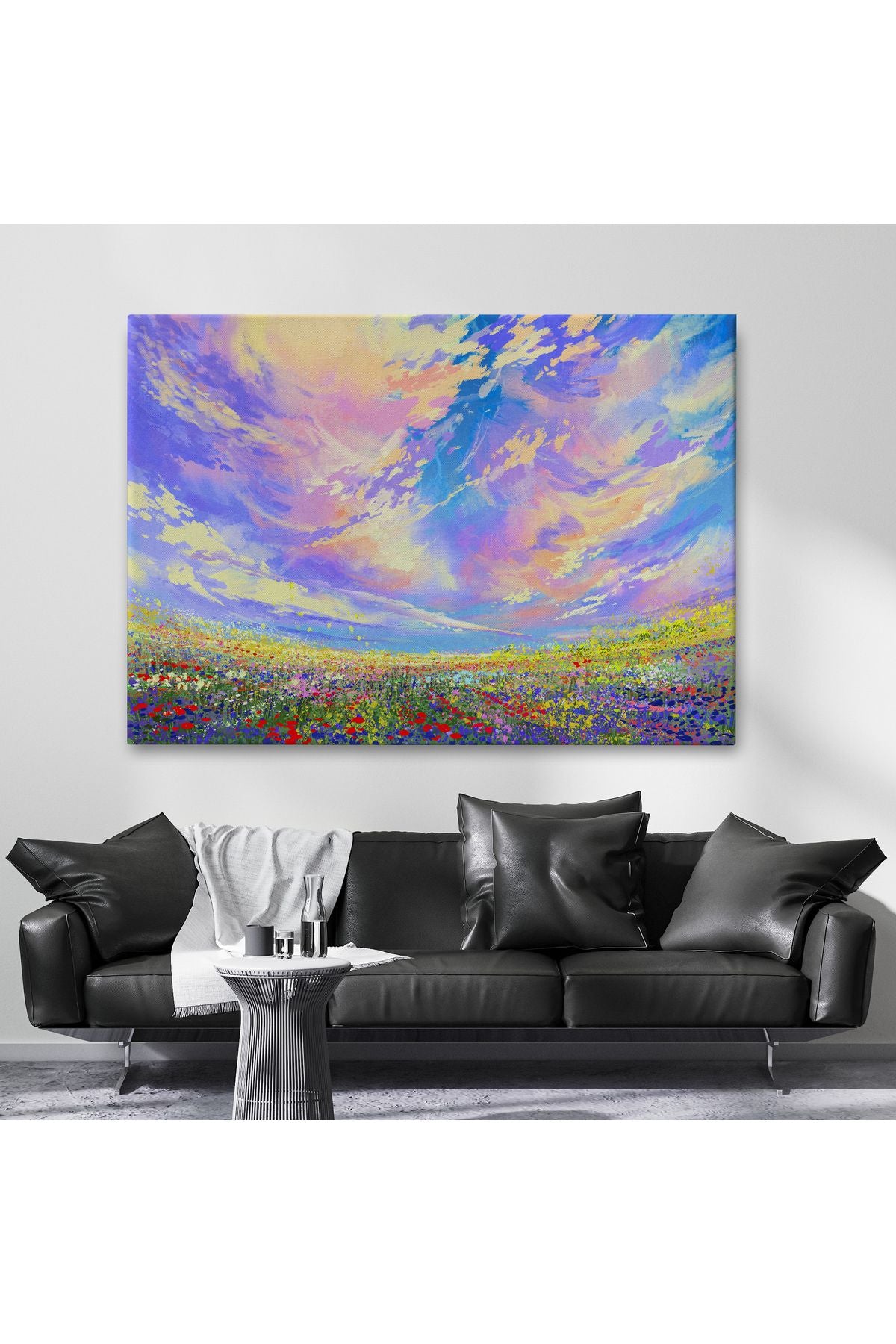 knspt seri001 Renkli Bulutlar Yağlıboya Görünüm Dekoratif Kanvas Duvar Tablosu-3474