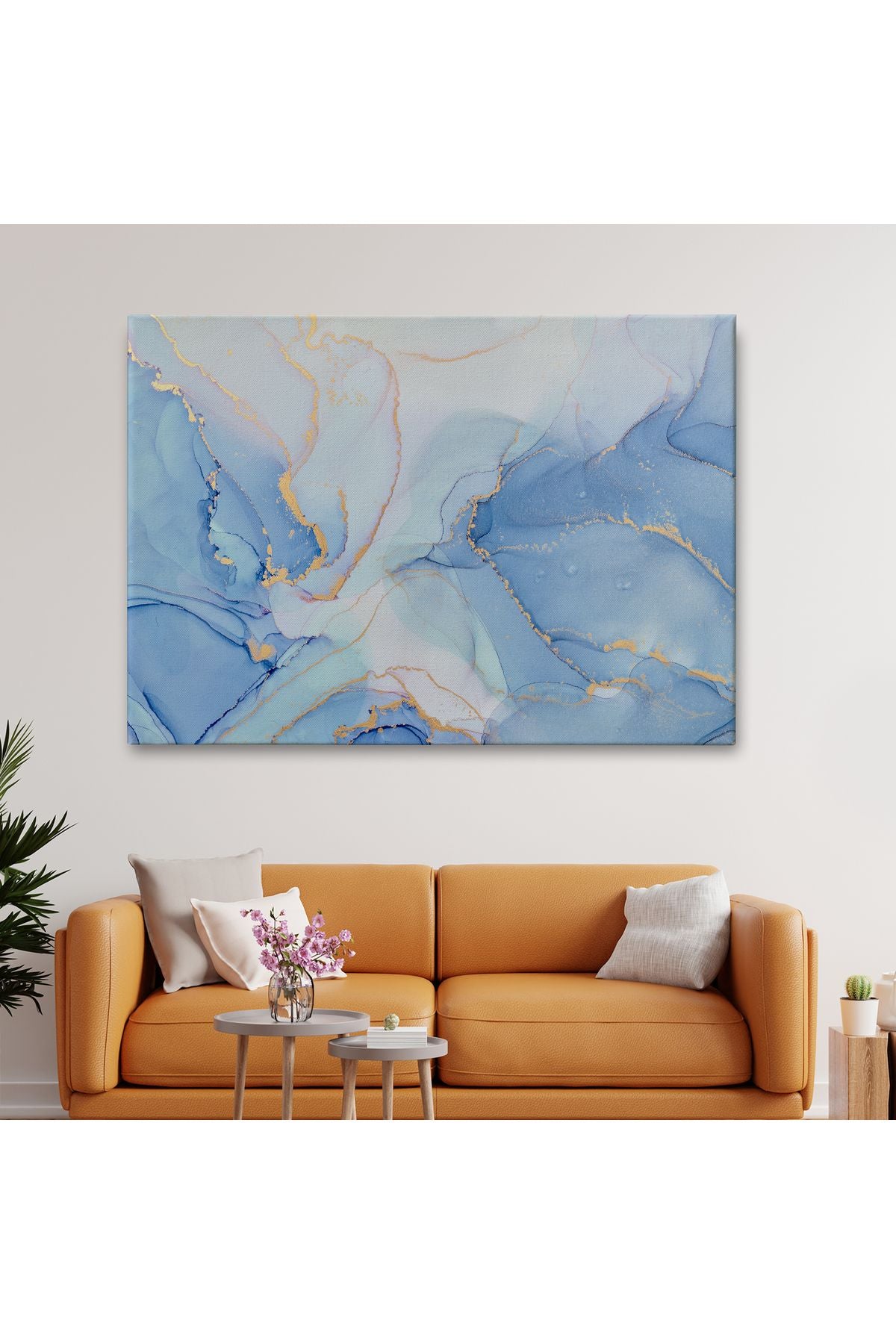 Mürekkep ve Alkol Elementleri ile Mermer Deseni Verilmiş Kanvas Tablo-5044