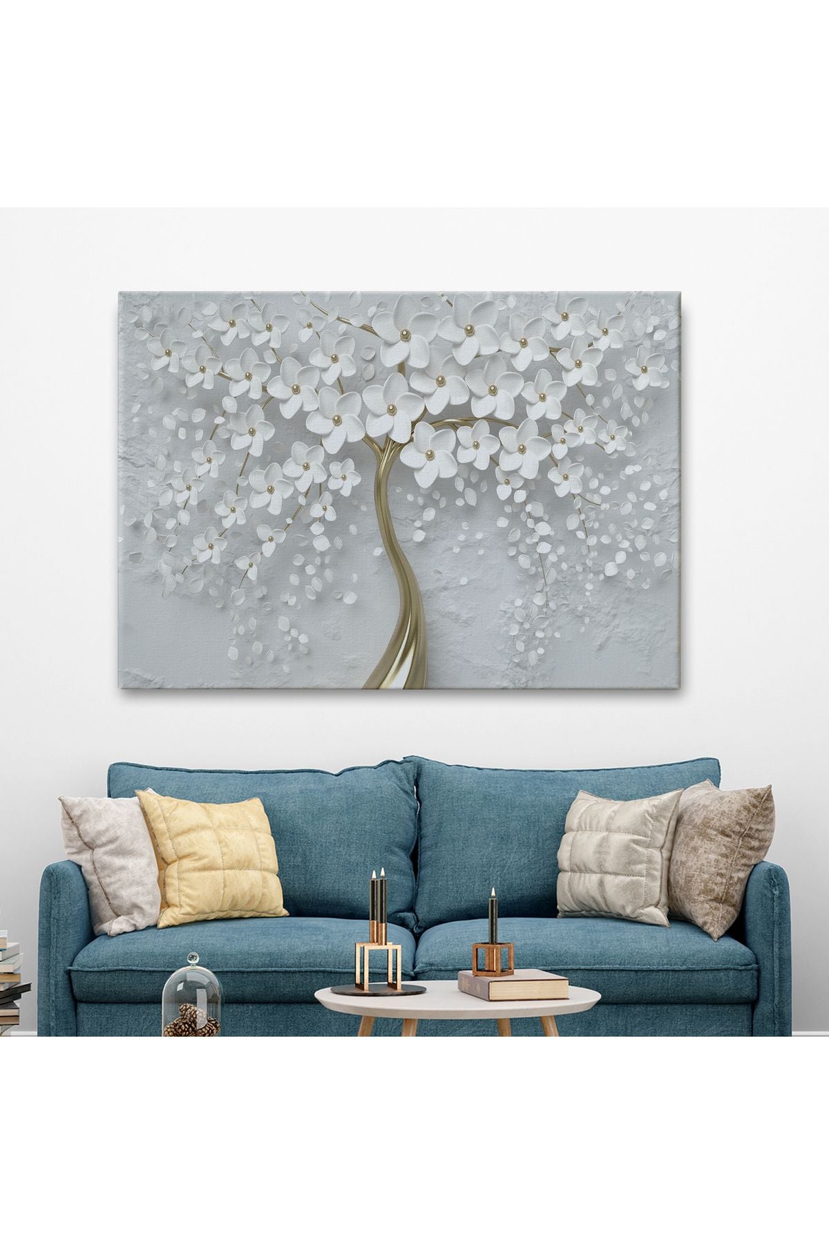 Beyaz Gelincik Ağacı Dekoratif Kanvas Duvar Tablosu-3645