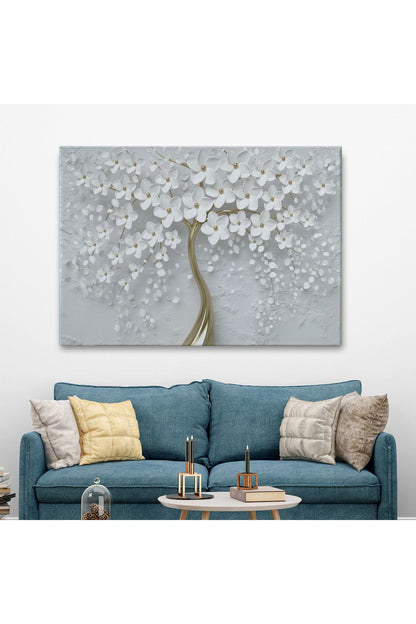 Beyaz Gelincik Ağacı Dekoratif Kanvas Duvar Tablosu-3645