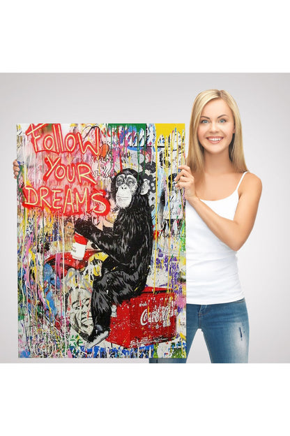 trndry seri001 Hayallerinin Peşinden Git,Maymun Graffiti Posteri, Banksy Graffiti Kanvas Tablo-5304