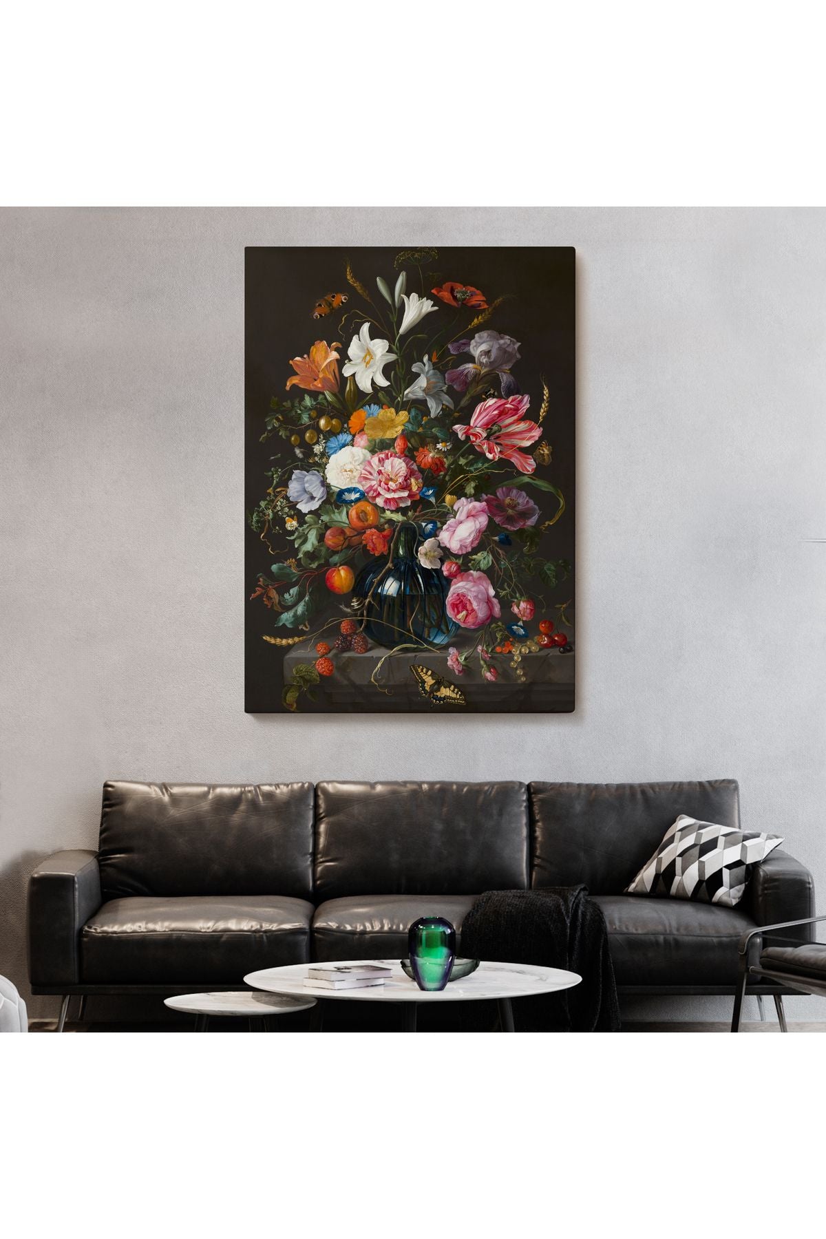 Renkli Çiçekler Yağlıboya Görünüm Dekoratif Kanvas Duvar Tablosu-5941