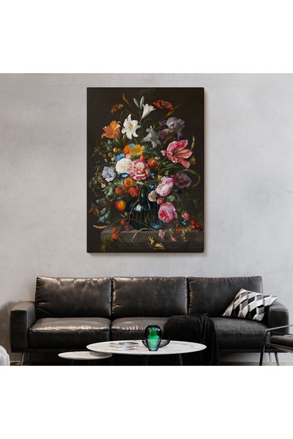 Renkli Çiçekler Yağlıboya Görünüm Dekoratif Kanvas Duvar Tablosu-5941