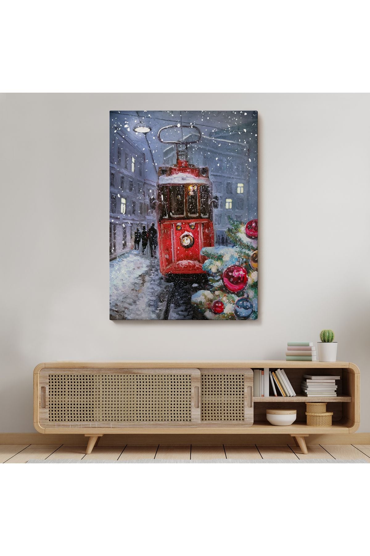 Karlar Arasındaki Kırmızı Tramvay Duvar Tablosu-6003