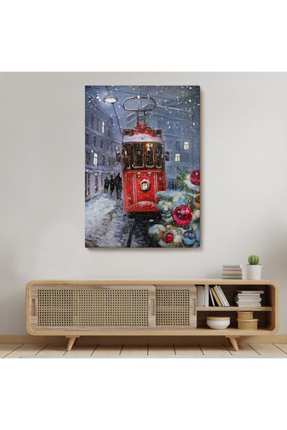 Karlar Arasındaki Kırmızı Tramvay Duvar Tablosu-6003