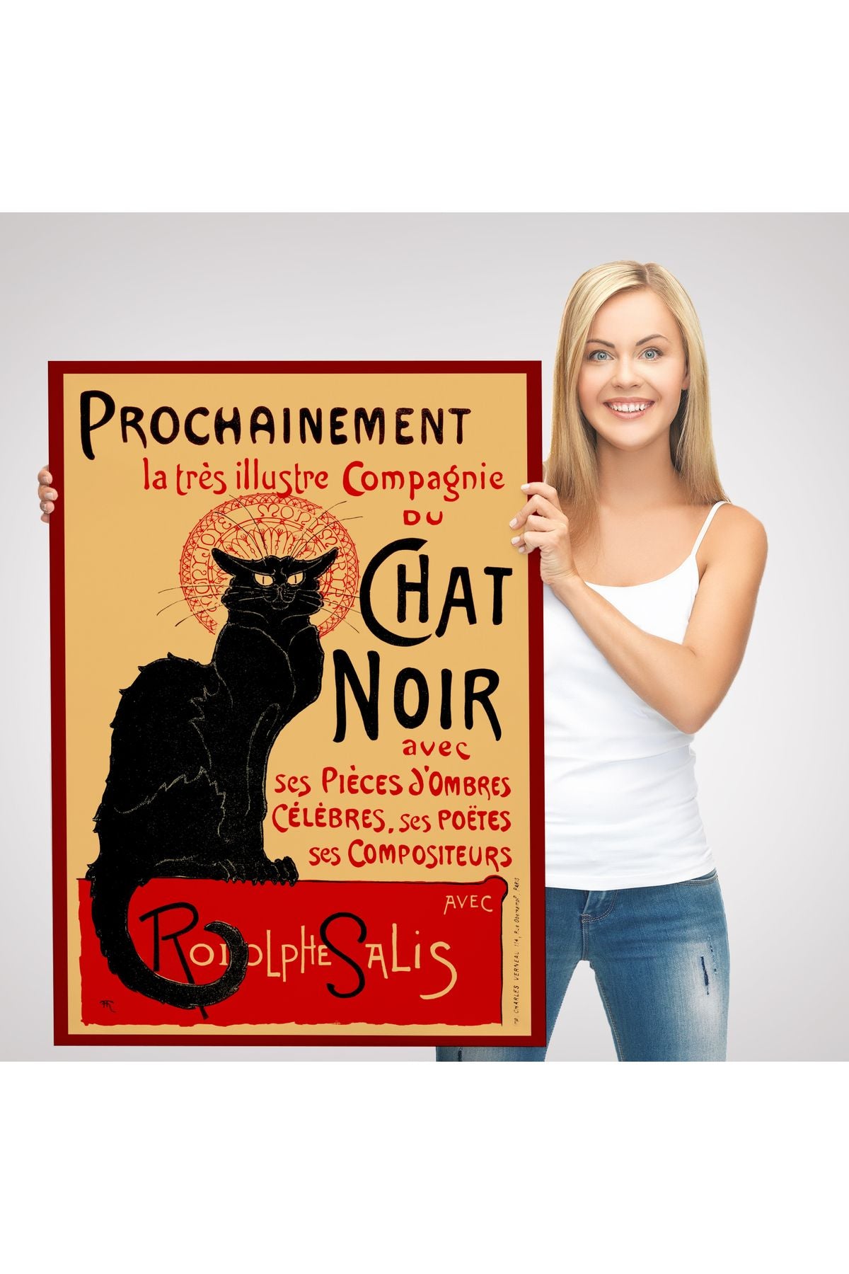 Özel Tasarım, Dekortif  BaskıSiyah Kedi Tablosu - Le Chat Noir Theophile Steinlen-6431